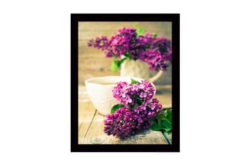 Innrammet lerret i tre - 41x56 cm - Fargerik bukett med syriner - Lilla / Grønn - Interiør - Maleri & posters - Lerretsbilder