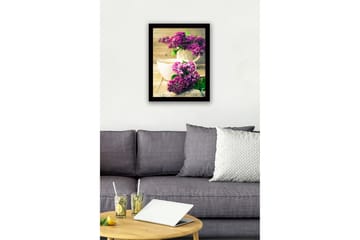 Innrammet lerret i tre - 41x56 cm - Fargerik bukett med syriner - Lilla / Grønn - Interiør - Maleri & posters - Lerretsbilder