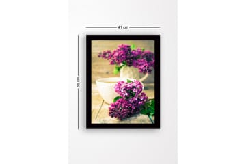 Innrammet lerret i tre - 41x56 cm - Fargerik bukett med syriner - Lilla / Grønn - Interiør - Maleri & posters - Lerretsbilder