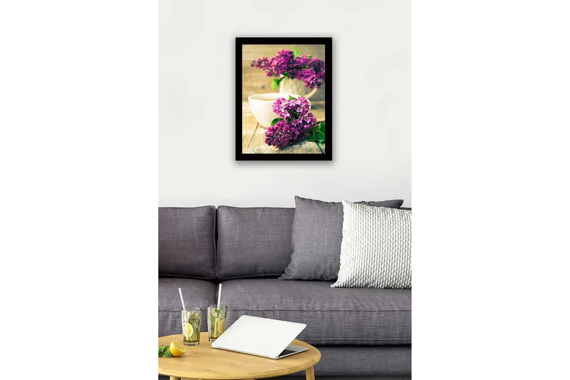 Innrammet lerret i tre - 41x56 cm - Fargerik bukett med syriner - Lilla / Grønn - Interiør - Maleri & posters - Lerretsbilder