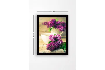 Innrammet lerret i tre - 41x56 cm - Fargerik bukett med syriner - Lilla / Grønn - Interiør - Maleri & posters - Lerretsbilder