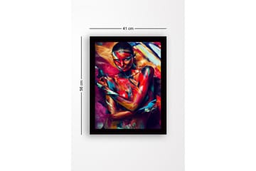 Innrammet lerret i tre - 41x56 cm - Fargerik kroppsmaling av en kvinne som uttrykker følelser gjennom bevegelse og farge - Rød / Blå / Gul - Interiør - Maleri & posters - Lerretsbilder