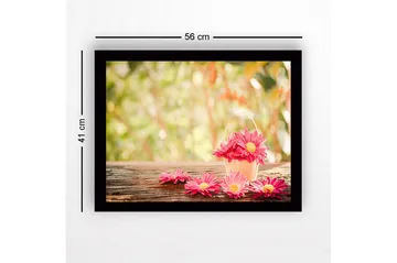 Innrammet lerret i tre - 41x56 cm - Fargerik kurv med blomster - Rosa / Gul / Grønn - Interiør - Maleri & posters - Lerretsbilder