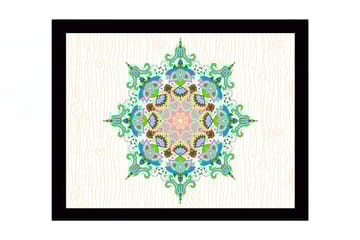 Innrammet lerret i tre - 41x56 cm - Fargerik mandala med intrikate mønstre - Grønn / Rosa / Blå - Interiør - Maleri & posters - Lerretsbilder