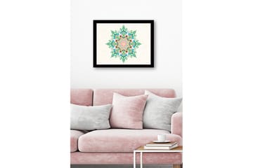 Innrammet lerret i tre - 41x56 cm - Fargerik mandala med intrikate mønstre - Grønn / Rosa / Blå - Interiør - Maleri & posters - Lerretsbilder