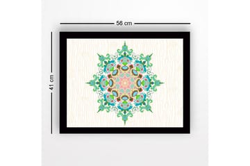 Innrammet lerret i tre - 41x56 cm - Fargerik mandala med intrikate mønstre - Grønn / Rosa / Blå - Interiør - Maleri & posters - Lerretsbilder