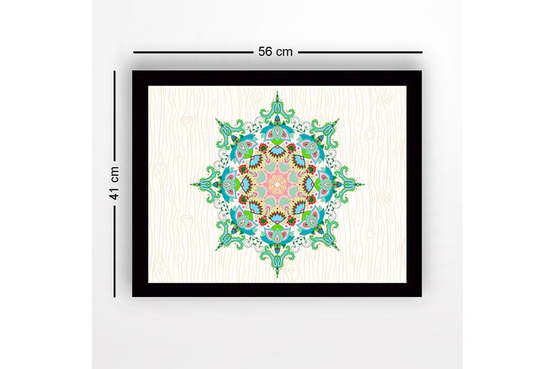Innrammet lerret i tre - 41x56 cm - Fargerik mandala med intrikate mønstre - Grønn / Rosa / Blå - Interiør - Maleri & posters - Lerretsbilder
