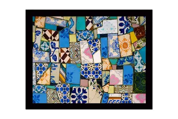 Innrammet lerret i tre - 41x56 cm - Fargerik mosaikk av keramiske fliser - Blå / Grønn / Oransje - Interiør - Maleri & posters - Lerretsbilder