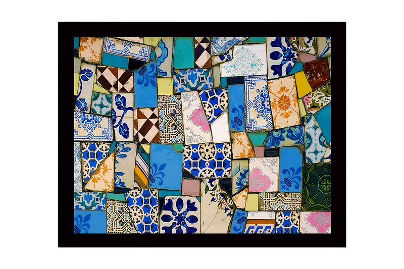 Innrammet lerret i tre - 41x56 cm - Fargerik mosaikk av keramiske fliser, Blå / Grønn / Oransje