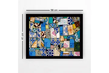 Innrammet lerret i tre - 41x56 cm - Fargerik mosaikk av keramiske fliser - Blå / Grønn / Oransje - Interiør - Maleri & posters - Lerretsbilder
