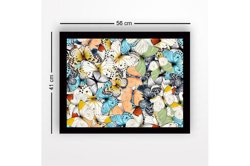 Innrammet lerret i tre - 41x56 cm - Fargerik samling av sommerfugler - Blå / Hvit / Oransje - Interiør - Maleri & posters - Lerretsbilder