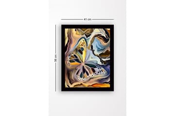 Innrammet lerret i tre - 41x56 cm - Fargerik sommerfugl i abstrakt komposisjon - Gull / Blå / Svart - Interiør - Maleri & posters - Lerretsbilder