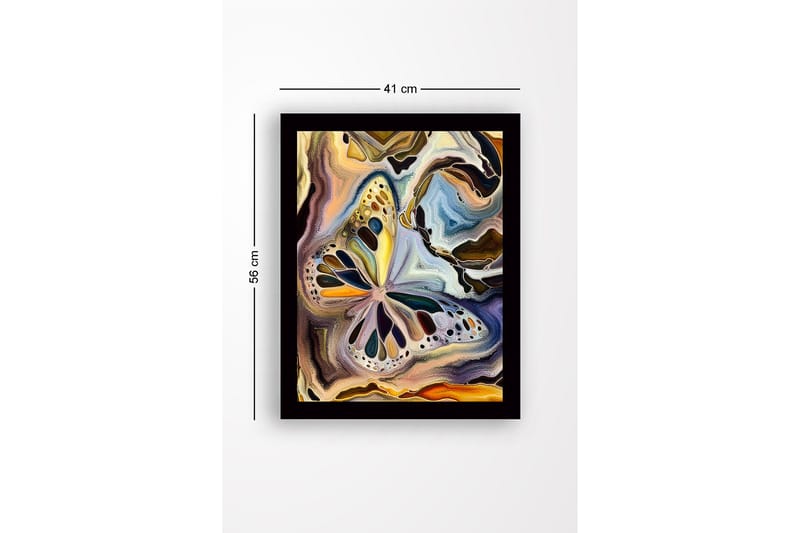 Innrammet lerret i tre - 41x56 cm - Fargerik sommerfugl i abstrakt komposisjon - Gull / Blå / Svart - Interiør - Maleri & posters - Lerretsbilder