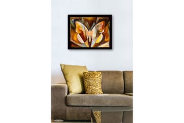 Innrammet lerret i tre - 41x56 cm - Fargerik sommerfugl med abstrakte former - Gull / Brun / Hvit - Interiør - Maleri & posters - Lerretsbilder