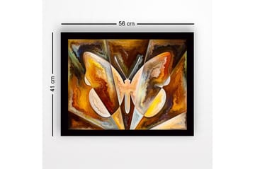 Innrammet lerret i tre - 41x56 cm - Fargerik sommerfugl med abstrakte former - Gull / Brun / Hvit - Interiør - Maleri & posters - Lerretsbilder