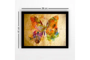 Innrammet lerret i tre - 41x56 cm - Fargerik sommerfugl med abstrakte mønstre - Oransje / Grønn / Lilla - Interiør - Maleri & posters - Lerretsbilder