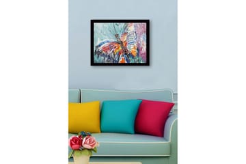 Innrammet lerret i tre - 41x56 cm - Fargerik sommerfugl med detaljert tekstur - Blå / Rød / Oransje - Interiør - Maleri & posters - Lerretsbilder