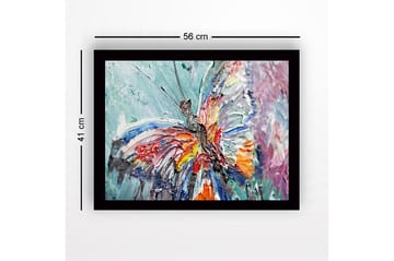 Innrammet lerret i tre - 41x56 cm - Fargerik sommerfugl med detaljert tekstur - Blå / Rød / Oransje - Interiør - Maleri & posters - Lerretsbilder