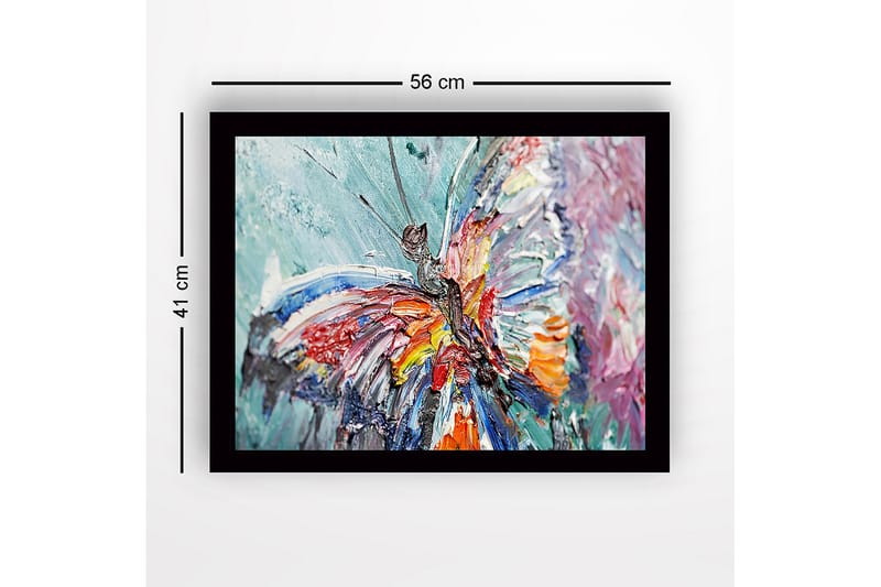 Innrammet lerret i tre - 41x56 cm - Fargerik sommerfugl med detaljert tekstur - Blå / Rød / Oransje - Interiør - Maleri & posters - Lerretsbilder