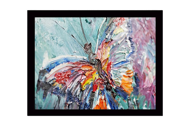 Innrammet lerret i tre - 41x56 cm - Fargerik sommerfugl med detaljert tekstur, Blå / Rød / Oransje