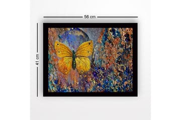 Innrammet lerret i tre - 41x56 cm - Fargerik sommerfugl med detaljert tekstur i bakgrunnen - Gull / Blå / Oransje - Interiør - Maleri & posters - Lerretsbilder