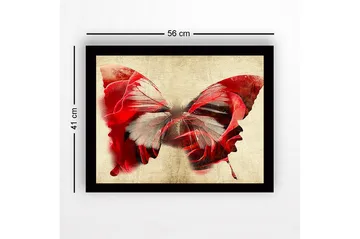 Innrammet lerret i tre - 41x56 cm - Fargerik sommerfugl med elementer av ansikter - Rød / Grå / Beige - Interiør - Maleri & posters - Lerretsbilder