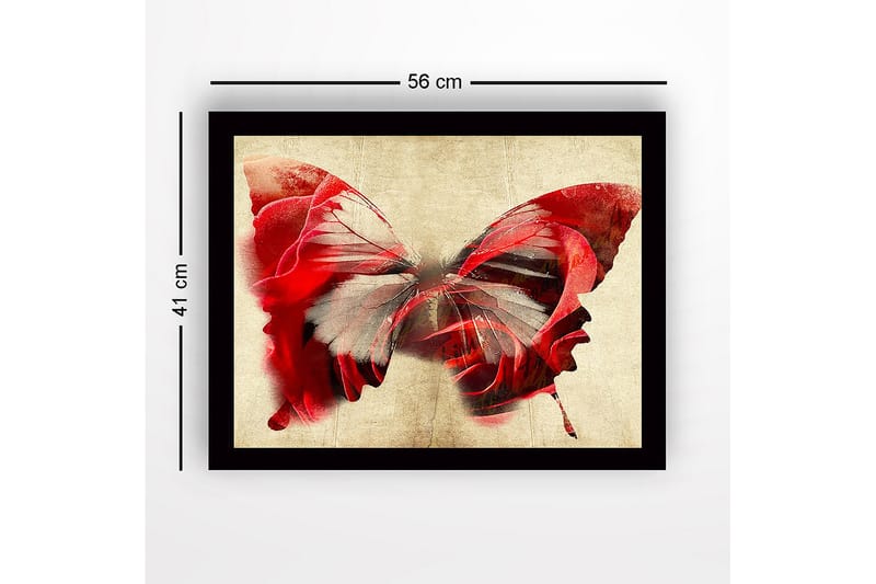 Innrammet lerret i tre - 41x56 cm - Fargerik sommerfugl med elementer av ansikter - Rød / Grå / Beige - Interiør - Maleri & posters - Lerretsbilder