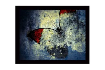 Innrammet lerret i tre - 41x56 cm - Fargerik sommerfugl med røde vinger - Rød / Blå / Gul - Interiør - Maleri & posters - Lerretsbilder