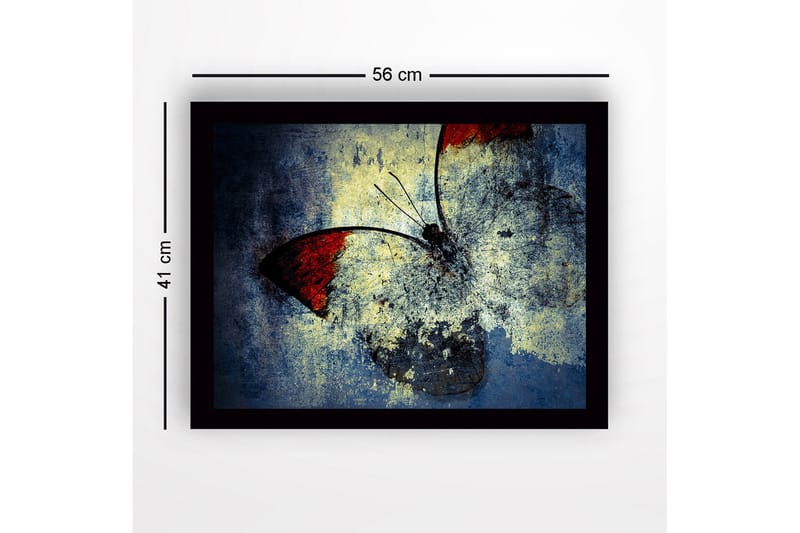 Innrammet lerret i tre - 41x56 cm - Fargerik sommerfugl med røde vinger - Rød / Blå / Gul - Interiør - Maleri & posters - Lerretsbilder