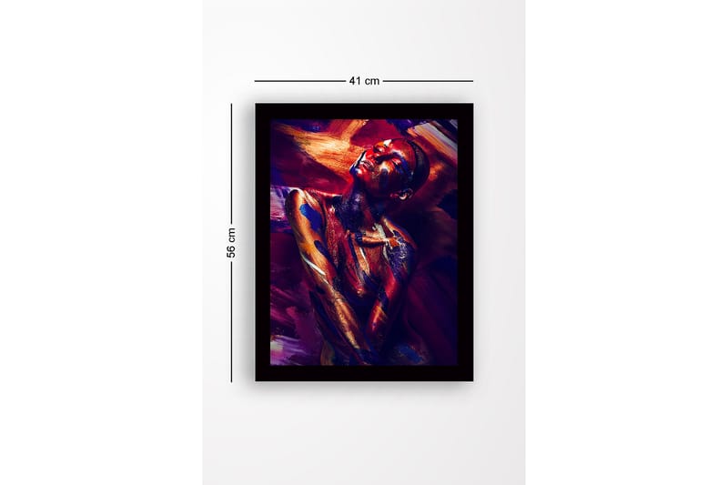 Innrammet lerret i tre - 41x56 cm - Fargerik portrett av en nakenmodell med abstrakt kroppsmaling - Mørk rød / Blå / Gull - Interiør - Maleri & posters - Lerretsbilder