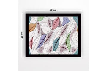 Innrammet lerret i tre - 41x56 cm - Fargerike blader i en harmonisk komposisjon - Grønn / Rosa / Blå - Interiør - Maleri & posters - Lerretsbilder