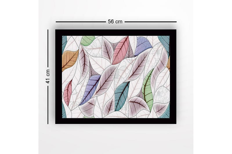 Innrammet lerret i tre - 41x56 cm - Fargerike blader i en harmonisk komposisjon - Grønn / Rosa / Blå - Interiør - Maleri & posters - Lerretsbilder