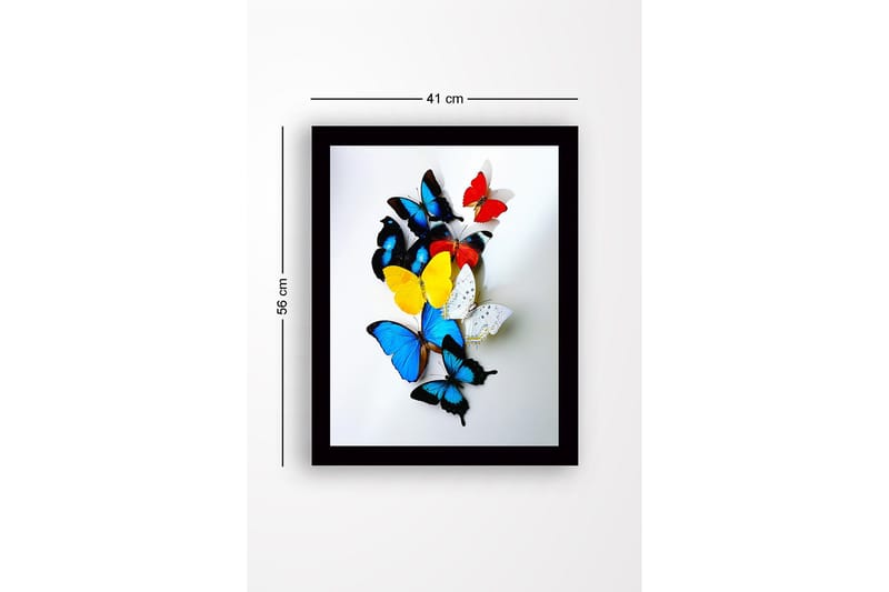 Innrammet lerret i tre - 41x56 cm - Fargerike sommerfugler i en dynamisk komposisjon - Blå / Gul / Rød - Interiør - Maleri & posters - Lerretsbilder