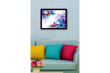 Innrammet lerret i tre - 41x56 cm - Fargerike sommerfugler i en livlig komposisjon - Blå / Oransje / Lilla - Interiør - Maleri & posters - Lerretsbilder
