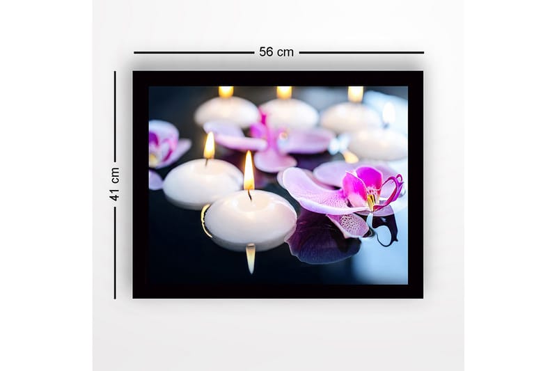 Innrammet lerret i tre - 41x56 cm - Flytende lys og orkideer i harmonisk samspill - Hvit / Lilla - Interiør - Maleri & posters - Lerretsbilder
