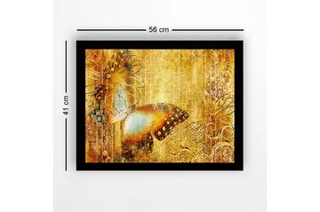 Innrammet lerret i tre - 41x56 cm - Glitrende sommerfugl i gyldne omgivelser - Gull / Brun / Blå - Interiør - Maleri & posters - Lerretsbilder