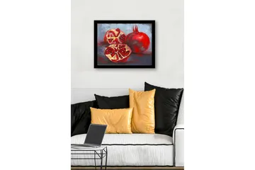 Innrammet lerret i tre - 41x56 cm - Granatepler i en rolig komposisjon - Rød / Beige / Grå - Interiør - Maleri & posters - Lerretsbilder