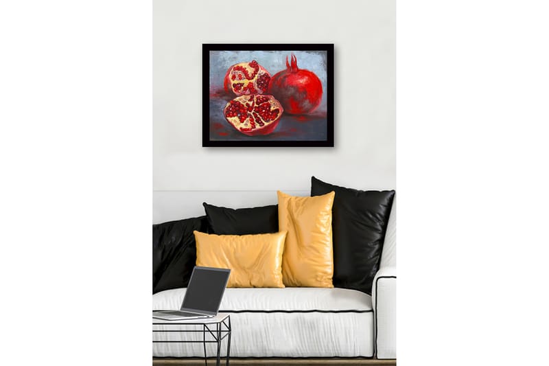 Innrammet lerret i tre - 41x56 cm - Granatepler i en rolig komposisjon - Rød / Beige / Grå - Interiør - Maleri & posters - Lerretsbilder