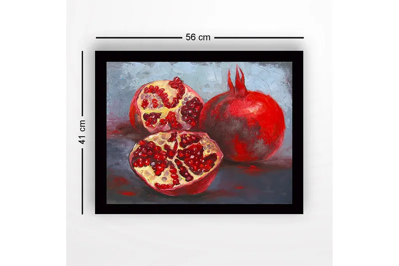 Innrammet lerret i tre - 41x56 cm - Granatepler i en rolig komposisjon - Rød / Beige / Grå - Interiør - Maleri & posters - Lerretsbilder