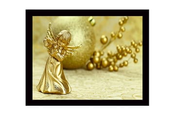 Innrammet lerret i tre - 41x56 cm - Gyllen engel som spiller fløyte - Gull / Beige - Interiør - Maleri & posters - Lerretsbilder