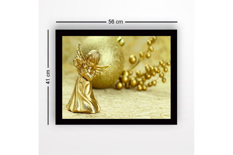 Innrammet lerret i tre - 41x56 cm - Gyllen engel som spiller fløyte - Gull / Beige - Interiør - Maleri & posters - Lerretsbilder