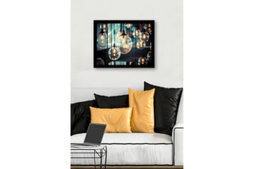 Innrammet lerret i tre - 41x56 cm - Hengende glasskupler med lyskilder - Klar / Gull / Svart - Interiør - Maleri & posters - Lerretsbilder