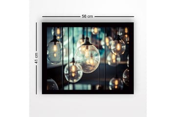 Innrammet lerret i tre - 41x56 cm - Hengende glasskupler med lyskilder - Klar / Gull / Svart - Interiør - Maleri & posters - Lerretsbilder
