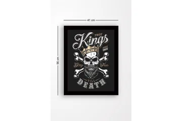 Innrammet lerret i tre - 41x56 cm - Hodeskalle med krone og korsbein - Svart / Hvit / Gull - Interiør - Maleri & posters - Lerretsbilder