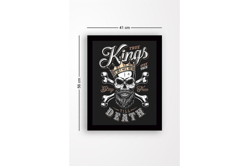 Innrammet lerret i tre - 41x56 cm - Hodeskalle med krone og korsbein - Svart / Hvit / Gull - Interiør - Maleri & posters - Lerretsbilder