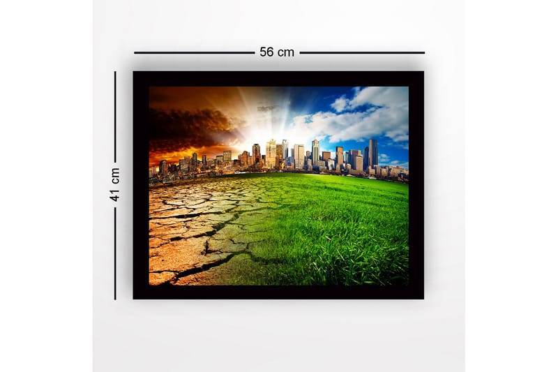 Innrammet lerret i tre - 41x56 cm - Kontrast mellom en tørr jord og et frodig bymiljø - Grønn / Brun / Oransje - Interiør - Maleri & posters - Lerretsbilder