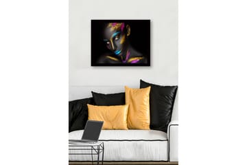 Innrammet lerret i tre - 41x56 cm - Kunstverk av en kvinne med fargerik ansiktsmaling - Svart / Blå / Gull - Interiør - Maleri & posters - Lerretsbilder