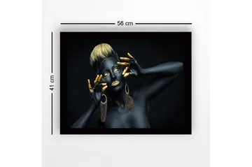 Innrammet lerret i tre - 41x56 cm - Kunstverk med en kvinne i svart kroppsmaling og gylne detaljer - Svart / Gull / Brun - Interiør - Maleri & posters - Lerretsbilder
