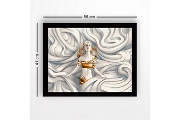 Innrammet lerret i tre - 41x56 cm - Kvinne i et drømmeaktig miljø omgitt av svaiende former - Hvit / Beige / Gyllen - Interiør - Maleri & posters - Lerretsbilder