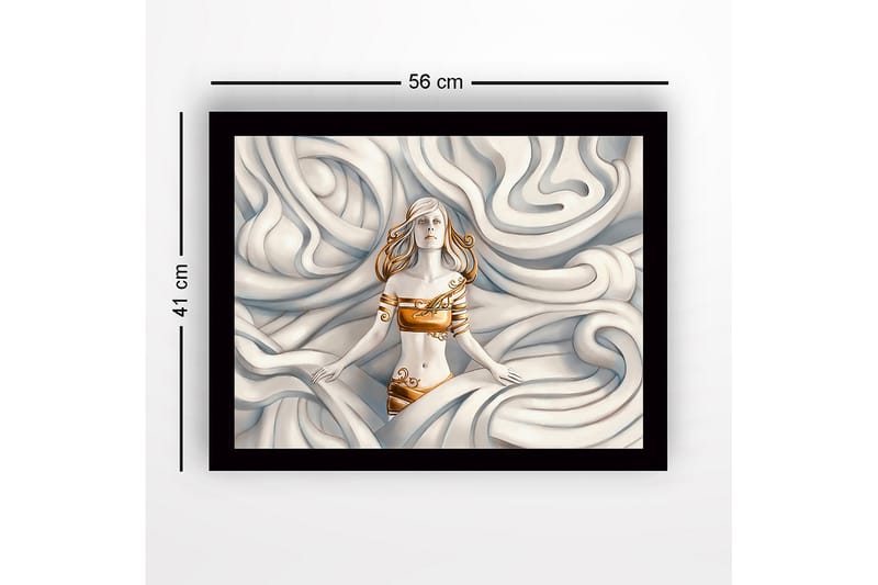 Innrammet lerret i tre - 41x56 cm - Kvinne i et drømmeaktig miljø omgitt av svaiende former - Hvit / Beige / Gyllen - Interiør - Maleri & posters - Lerretsbilder
